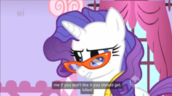 Size: 1277x714 | Tagged: safe, screencap, character:rarity, episode:suited for success, g4, my little pony: friendship is magic, ei, glasses, hub logo, measuring tape, meme, youtube caption