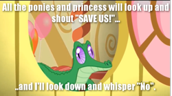 Size: 985x549 | Tagged: safe, screencap, character:gummy, episode:slice of life, g4, my little pony: friendship is magic, gummy the deep thinker, image macro, meme, rorschach, watchmen