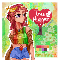 Size: 894x894 | Tagged: safe, artist:zorbitas, character:tree hugger, species:human, 420, beautiful, belly button, cute, dreadlocks, female, huggerbetes, humanized, midriff, smiling, solo
