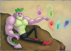 Size: 664x479 | Tagged: safe, screencap, character:spike, episode:princess spike, g4, my little pony: friendship is magic, beefspike, by order of the princess, clothing, fine art parody, gem, michelangelo, michelangelo buonarroti, paintbrush, painting, pastiche, solo, the creation of adam, topless