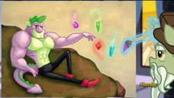 Size: 1920x1080 | Tagged: safe, screencap, character:spike, episode:princess spike, g4, my little pony: friendship is magic, bare chest, beefspike, by order of the princess, clothing, creation, gem, muscles, painting, semi-religious, sistine chapel, the creation of adam, topless