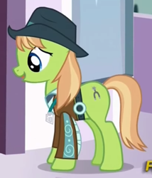 Size: 538x628 | Tagged: safe, screencap, character:yuma spurs, species:earth pony, species:pony, episode:princess spike, g4, my little pony: friendship is magic, appleloosa resident, background pony, clothing, cropped, female, hat, jacket, mare, solo