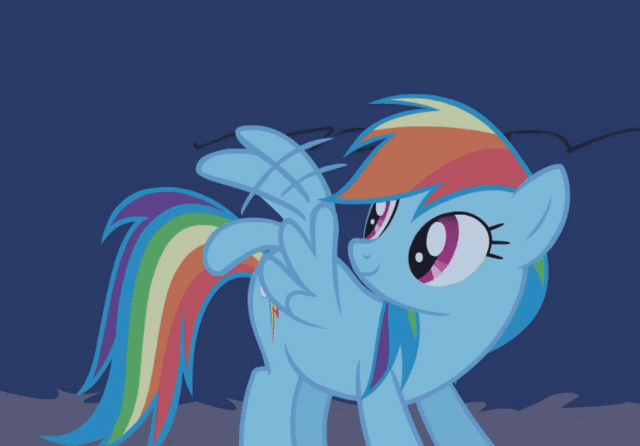 Size: 640x446 | Tagged: safe, screencap, character:rainbow dash, species:pegasus, species:pony, episode:friendship is magic, g4, my little pony: friendship is magic, animated, cute, dashabetes, flexing wings, gif, looking back, solo, wing flap, wings