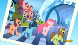 Size: 1424x827 | Tagged: safe, screencap, character:pinkie pie, species:pony, episode:party pooped, g4, my little pony: friendship is magic, abbey road, crystal empire, discovery family, discovery family logo, george harrison, john lennon, lonely hearts, northern song, paul mccartney, pinko starr, ponified, pronking, strawberry fields, the beatles