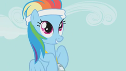 Size: 960x540 | Tagged: safe, screencap, character:rainbow dash, species:pegasus, species:pony, episode:call of the cutie, g4, my little pony: friendship is magic, alternate hairstyle, coach, cute, dashabetes, female, headband, mare, smiling, solo, training, training montage, whistle, whistle necklace