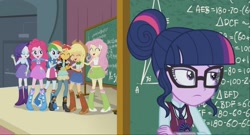 Size: 1366x738 | Tagged: safe, screencap, character:applejack, character:fluttershy, character:pinkie pie, character:rainbow dash, character:rarity, character:sunset shimmer, character:twilight sparkle, character:twilight sparkle (scitwi), species:eqg human, equestria girls:friendship games, g4, my little pony:equestria girls, amulet, fancy mathematics, magic capture device, mane six