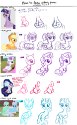 Size: 900x1452 | Tagged: safe, artist:mcponyponypony, character:applejack, character:linky, character:lyra heartstrings, character:rarity, character:shoeshine, character:sweetie belle, character:twilight sparkle, oc, oc:emcee, episode:do princesses dream of magic sheep?, anatomy, how to draw, sitting, tutorial