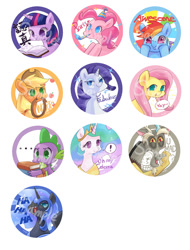 Size: 700x920 | Tagged: safe, artist:amy30535, character:applejack, character:discord, character:fluttershy, character:nightmare moon, character:pinkie pie, character:princess celestia, character:princess luna, character:rainbow dash, character:rarity, character:spike, character:twilight sparkle, badge, chinese, mane seven, mane six