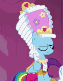 Size: 126x162 | Tagged: safe, screencap, character:rainbow dash, episode:swarm of the century, g4, my little pony: friendship is magic, animated, cropped, double facehoof, facehoof, lowres, mare antoinette, marie antoinette, rainbow dash always dresses in style, talk about eye candy, wig
