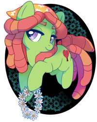 Size: 1600x2000 | Tagged: safe, artist:sambragg, character:tree hugger, species:earth pony, species:pony, bedroom eyes, featured on derpibooru, floral head wreath, hoof hold, lace, looking at you, simple background, smiling, solo, white background