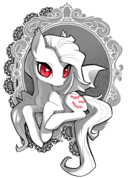 Size: 750x1000 | Tagged: safe, artist:sambragg, character:flutterbat, character:fluttershy, grayscale, limited palette, monochrome, neo noir, partial color, red eyes, selective color, sitting, solo