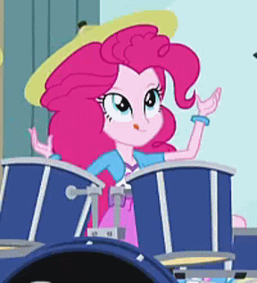 Size: 288x317 | Tagged: safe, screencap, character:pinkie pie, equestria girls:rainbow rocks, g4, my little pony:equestria girls, animated, balancing, cropped, cymbal, drums, loop, pinkie being pinkie, silly, silly human