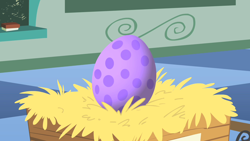 Size: 1280x720 | Tagged: safe, screencap, character:spike, episode:the cutie mark chronicles, g4, my little pony: friendship is magic, dragon egg, egg, hay, no pony, spike's egg