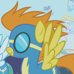 Size: 437x437 | Tagged: safe, screencap, character:blaze, species:pegasus, species:pony, episode:the ticket master, g4, my little pony: friendship is magic, background pony, canterlot, clothing, cropped, female, goggles, mare, solo focus, uniform, wonderbolts, wonderbolts uniform