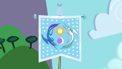 Size: 1280x720 | Tagged: safe, screencap, episode:hearth's warming eve, g4, my little pony: friendship is magic, equestria, equestrian flag, flag, no pony