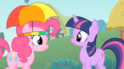Size: 640x355 | Tagged: safe, screencap, character:pinkie pie, character:twilight sparkle, kinky, youtube caption