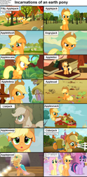Size: 1282x2590 | Tagged: safe, screencap, character:applejack, character:fluttershy, character:twilight sparkle, character:twilight sparkle (alicorn), species:alicorn, species:pegasus, species:pony, episode:applebuck season, episode:bridle gossip, episode:simple ways, episode:the cutie mark chronicles, episode:the last roundup, episode:the return of harmony, episode:the super speedy cider squeezy 6000, episode:the ticket master, g4, my little pony: friendship is magic, applejewel, appletini, caption, cider, compilation, crying, cs captions, derp, discorded, female, filly, foal, incarnations of, mare, pun, sad