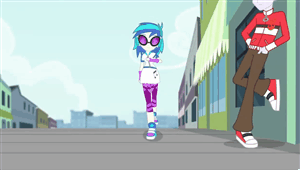 Size: 300x170 | Tagged: safe, screencap, character:dj pon-3, character:heath burns, character:vinyl scratch, episode:music to my ears, equestria girls:rainbow rocks, g4, my little pony:equestria girls, animated, background human, canterlot city, heath burns