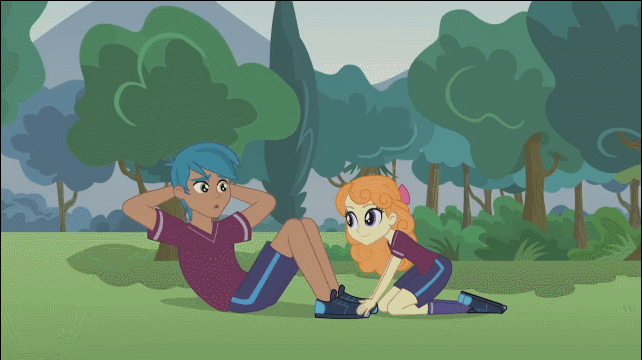 Size: 642x360 | Tagged: safe, screencap, character:orange sherbette, episode:pinkie spy, equestria girls:friendship games, g4, my little pony:equestria girls, animated, background human, boom mic, carlos thunderbolt, crystal prep academy, crystal prep academy students, crystal prep shadowbolts, sit-ups