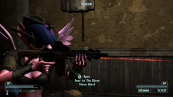 Size: 1920x1080 | Tagged: safe, screencap, character:twilight sparkle, character:twilight sparkle (alicorn), species:alicorn, species:anthro, 3d, fallout: new vegas, female, game, gun, mod, nail polish, pony race and companion mod, rifle, solo, weapon