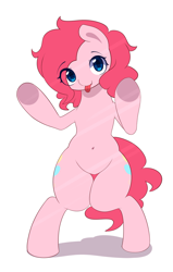 Size: 900x1417 | Tagged: safe, artist:joyfulinsanity, character:pinkie pie, species:pony, against glass, belly button, bipedal, fourth wall, solo, tongue out