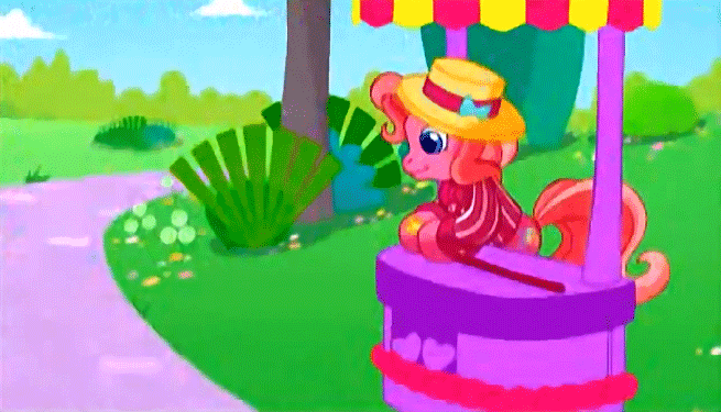 Size: 655x375 | Tagged: safe, screencap, character:pinkie pie (g3), character:sweetie belle (g3), episode:pinkie pie's ferris wheel adventure, g3.5, animated, bow tie, cane, clothing, hat