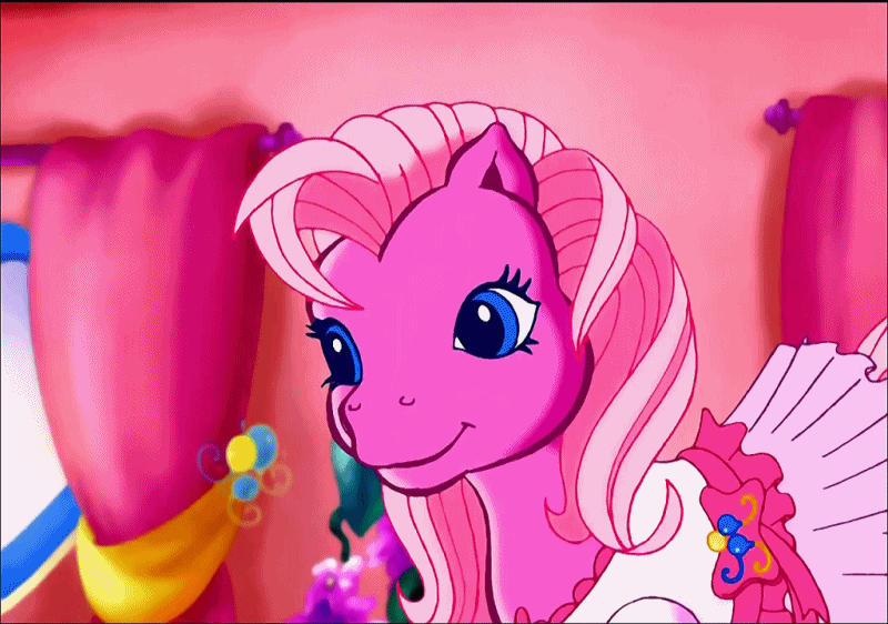Size: 800x562 | Tagged: safe, screencap, character:pinkie pie, episode:starsong and the magic dance shoes, g3, animated, clothing, cute, dress, loop, reaction image