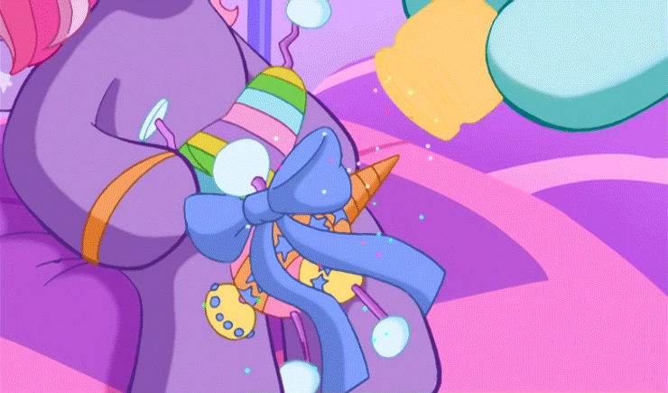Size: 740x435 | Tagged: safe, screencap, character:rainbow dash, character:starsong, episode:twinkle wish adventure, g3.5, animated, bow, glitter, ornament
