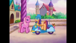 Size: 960x540 | Tagged: safe, screencap, character:pinkie pie (g3), character:scootaloo (g3), episode:scootaloo's outdoor play party, g3, meet the ponies, scooter