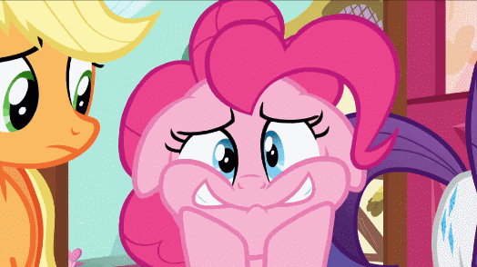 Size: 524x294 | Tagged: safe, screencap, character:applejack, character:pinkie pie, character:rarity, episode:the one where pinkie pie knows, g4, my little pony: friendship is magic, animated, floppy ears, nervicited, nervous, shaking