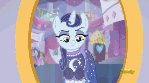 Size: 500x281 | Tagged: safe, screencap, character:moonlight raven, character:sunshine smiles, species:pony, species:unicorn, episode:canterlot boutique, g4, my little pony: friendship is magic, animated, clothing, discovery family, discovery family logo, dress, fashion, female, hug, lily love, mare, mirror, over the moon, sisters, tripping the light