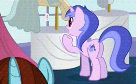 Size: 455x282 | Tagged: safe, screencap, character:say cheese, character:sea swirl, species:pony, species:unicorn, episode:canterlot boutique, g4, my little pony: friendship is magic, animated, background characters doing background things, background pony, clothing, dress, eyeroll, female, funny background event, glowing horn, magic, mare, nope, price tag, raised hoof, scrunchy face, solo focus, sticker shock, telekinesis, underhoof, whistling, wide eyes