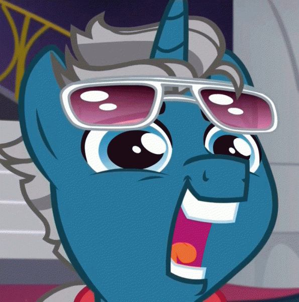 Size: 595x600 | Tagged: safe, screencap, character:fashion plate, episode:canterlot boutique, g4, my little pony: friendship is magic, animated, faec, fashion reaction, glasses, horses doing horse things, meme, nutcracker, open mouth, smiling, solo, teeth, wat