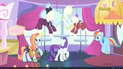 Size: 1920x1080 | Tagged: safe, screencap, character:rainbow dash, character:rarity, character:sassy saddles, episode:rarity investigates, g4, my little pony: friendship is magic, canterlot carousel