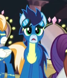 Size: 236x274 | Tagged: safe, screencap, character:fire streak, character:lightning streak, character:rarity, character:soarin', species:pony, episode:rarity investigates, g4, my little pony: friendship is magic, clothing, cropped, cute, soarinbetes, solo focus, uniform, wonderbolts uniform