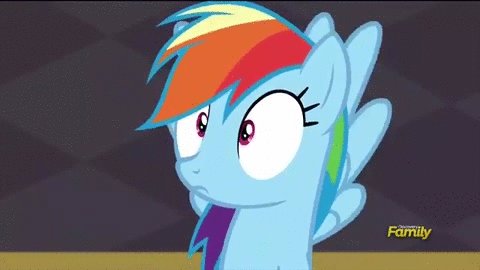 Size: 480x270 | Tagged: safe, screencap, character:rainbow dash, episode:rarity investigates, g4, my little pony: friendship is magic, animated, blushing, cute, dashabetes, discovery family logo, grin, neckwings, solo