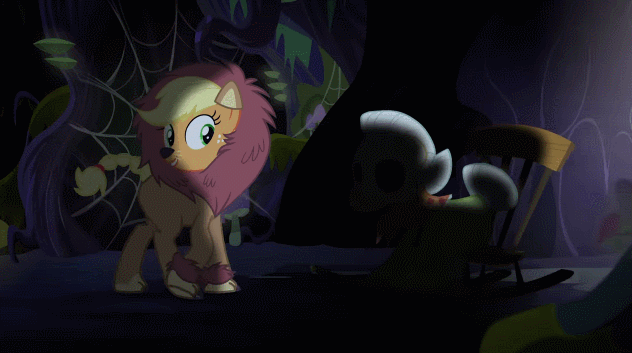 Size: 632x353 | Tagged: safe, screencap, character:applejack, character:granny smith, character:pinkie pie, character:rainbow dash, character:rarity, character:spike, character:twilight sparkle, character:twilight sparkle (alicorn), species:alicorn, species:pony, episode:scare master, g4, my little pony: friendship is magic, animated, applelion, astrodash, astronaut, athena sparkle, clothing, creepy, female, frown, horrifying, mare, mermarity, nightmare fuel, open mouth, pinkie puffs, psycho, reference, running, scared, scary, screaming, skull, space suit, wide eyes, you know for kids