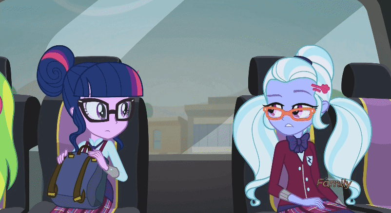 Size: 802x438 | Tagged: safe, screencap, character:lemon zest, character:sugarcoat, character:twilight sparkle, character:twilight sparkle (scitwi), species:eqg human, equestria girls:friendship games, g4, my little pony:equestria girls, animated, bus, pigtails, subtitles