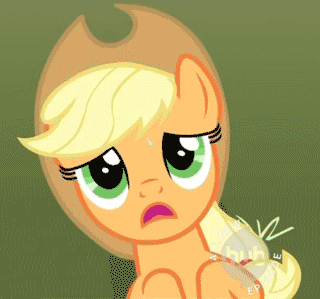 Size: 320x299 | Tagged: safe, screencap, character:applejack, species:earth pony, species:pony, animated, cropped, female, frown, hub logo, hubble, invisible stallion, looking at you, mare, on back, open mouth, out of context, solo, sweat, the hub
