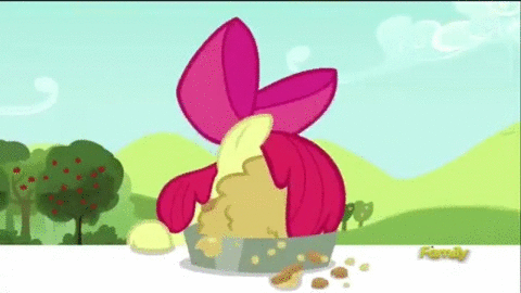 Size: 480x270 | Tagged: safe, screencap, character:apple bloom, episode:brotherhooves social, g4, my little pony: friendship is magic, adorabloom, animated, cute, discovery family logo, eating, licking, messy eating, open mouth, pie, smiling, solo, tongue out