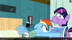 Size: 1210x680 | Tagged: safe, screencap, character:rainbow dash, character:twilight sparkle, species:pegasus, species:pony, species:unicorn, episode:read it and weep, g4, my little pony: friendship is magic, battlecloud, board game, faec, hospital gown, puffy cheeks