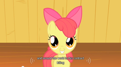 Size: 640x355 | Tagged: safe, screencap, character:apple bloom, smiling, youtube caption