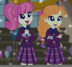 Size: 437x410 | Tagged: safe, screencap, character:diwata aino, character:orange sherbette, equestria girls:friendship games, g4, my little pony:equestria girls, background human, open mouth, smiling