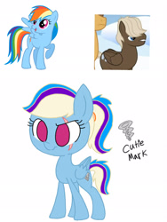 Size: 1536x2048 | Tagged: safe, artist:smileverse, screencap, character:dumbbell, character:hoops, character:rainbow dash, oc, oc:tornado, parent:dumbbell, parent:rainbow dash, parents:dumbdash, species:pegasus, species:pony, ship:dumbdash, female, filly, filly rainbow dash, male, offspring, shipping, simple background, solo, straight, white background