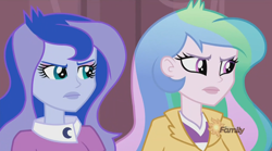 Size: 1440x803 | Tagged: safe, screencap, character:princess celestia, character:princess luna, character:principal celestia, character:vice principal luna, equestria girls:friendship games, g4, my little pony:equestria girls, celestia is not amused, luna is not amused, unamused, vice principal luna