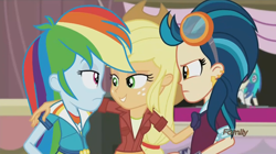 Size: 1440x807 | Tagged: safe, screencap, character:applejack, character:indigo zap, character:rainbow dash, equestria girls:friendship games, g4, my little pony:equestria girls, implied threesome, out of context, zapappledash