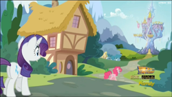 Size: 1914x1078 | Tagged: safe, screencap, character:gummy, character:pinkie pie, character:rarity, episode:the one where pinkie pie knows, g4, my little pony: friendship is magic, ponyville, twilight's castle