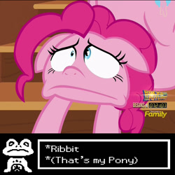 Size: 576x576 | Tagged: safe, screencap, character:pinkie pie, episode:the one where pinkie pie knows, g4, my little pony: friendship is magic, faec, floppy ears, froggit, meme, that's my pony, that's my x, undertale