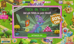 Size: 800x480 | Tagged: safe, gameloft, screencap, character:applejack, character:lyra heartstrings, character:rarity, character:trixie, species:pony, species:unicorn, 420, female, mare, new taiwanese dollar