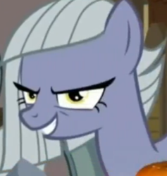 Size: 412x435 | Tagged: safe, screencap, character:limestone pie, episode:hearthbreakers, g4, my little pony: friendship is magic, glare, grin, pure unfiltered evil, rapeface, smirk, solo